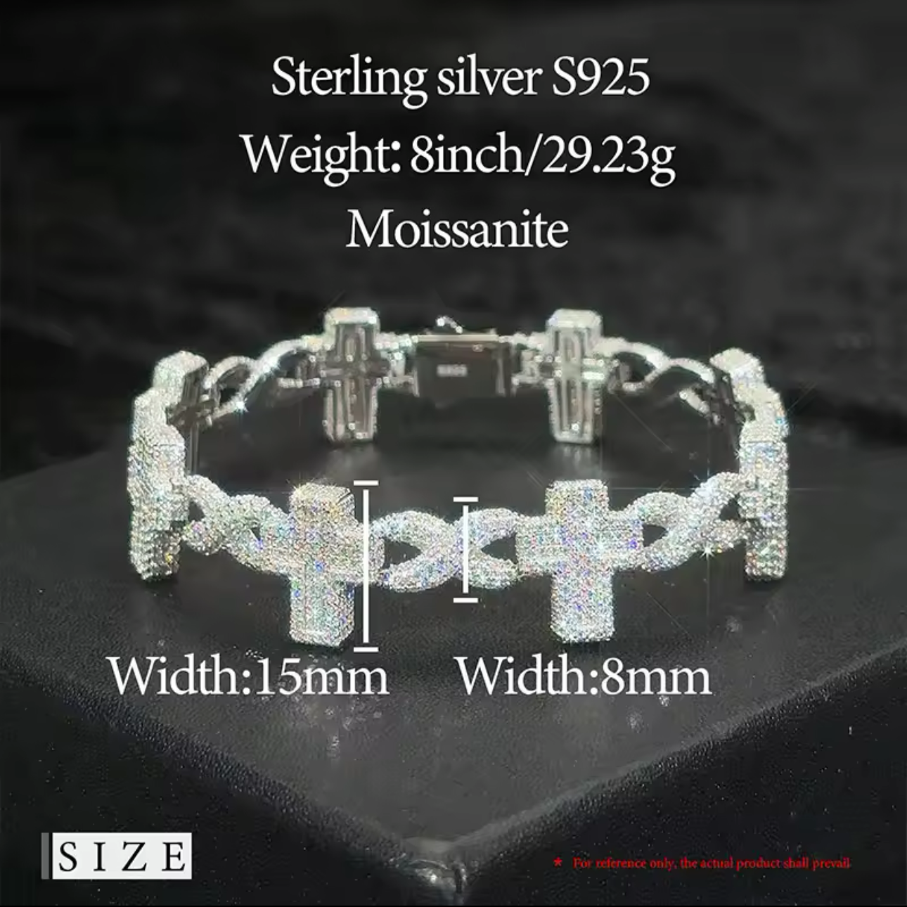 Cross Moissanite Bracelet, 925 Silver
