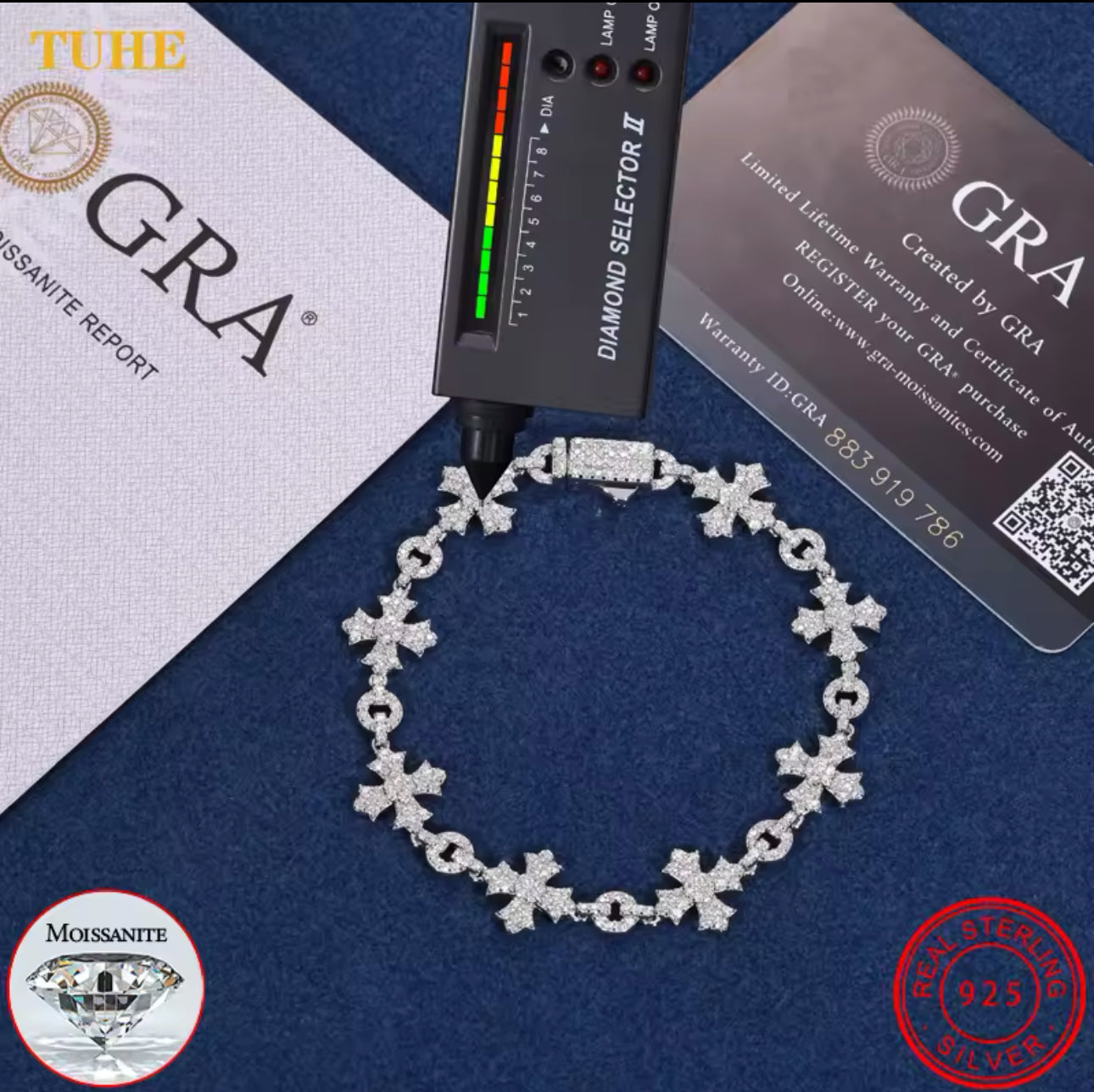 Moissanite Sterling Silver 925 Charm bracelet