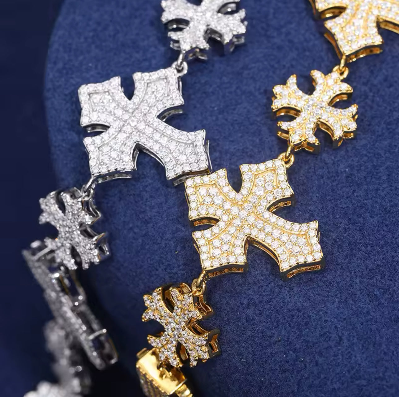 Moissanite Maltese Cross Chain Bracelet 925 Sterling Silver