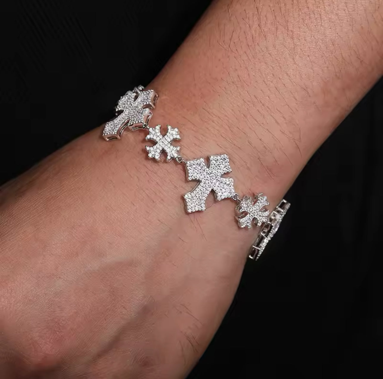Moissanite Maltese Cross Chain Bracelet 925 Sterling Silver